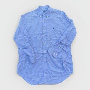 Ralph Lauren Button Down Shirt Mens 16 32-33 Yarmouth Cotton Checkered Blue